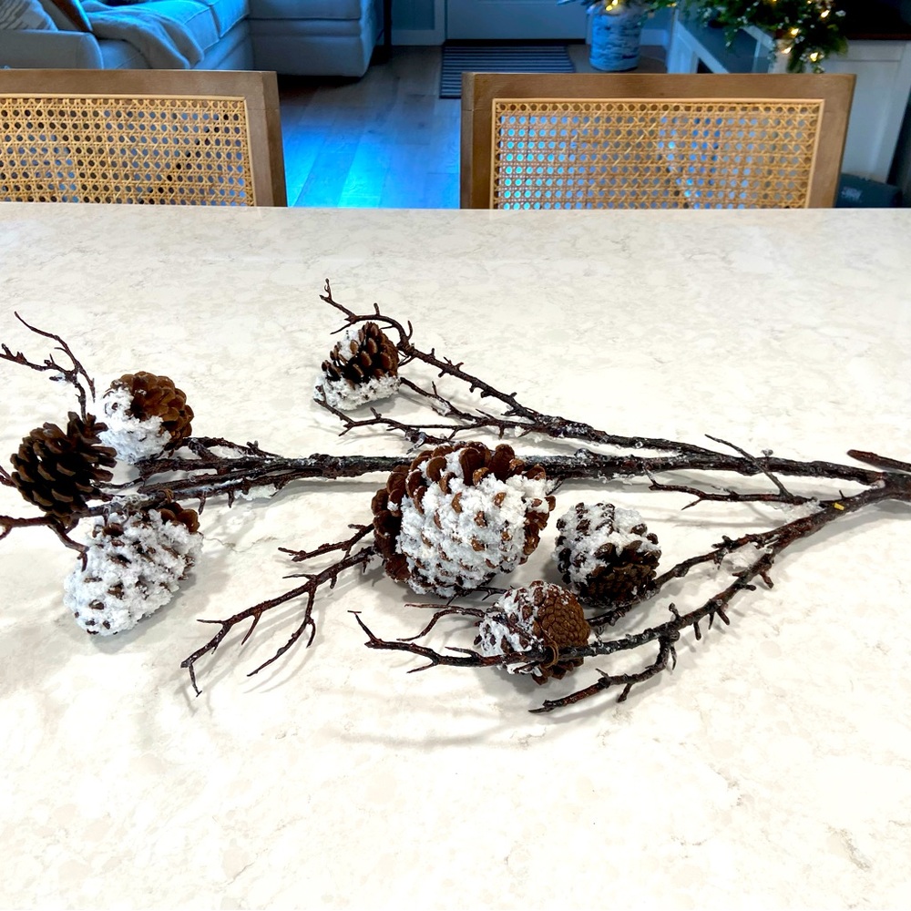 Set/5 Snowy Pinecone Branch Christmas Winter Floral Stem